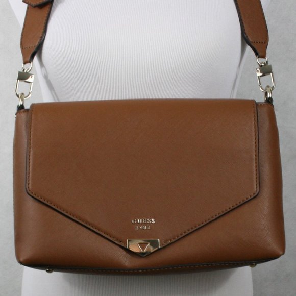 Guess Brown Faux Leather Shoulder Bag w/ Removable Wide Shoulder Strap EUC - Picture 2 of 15